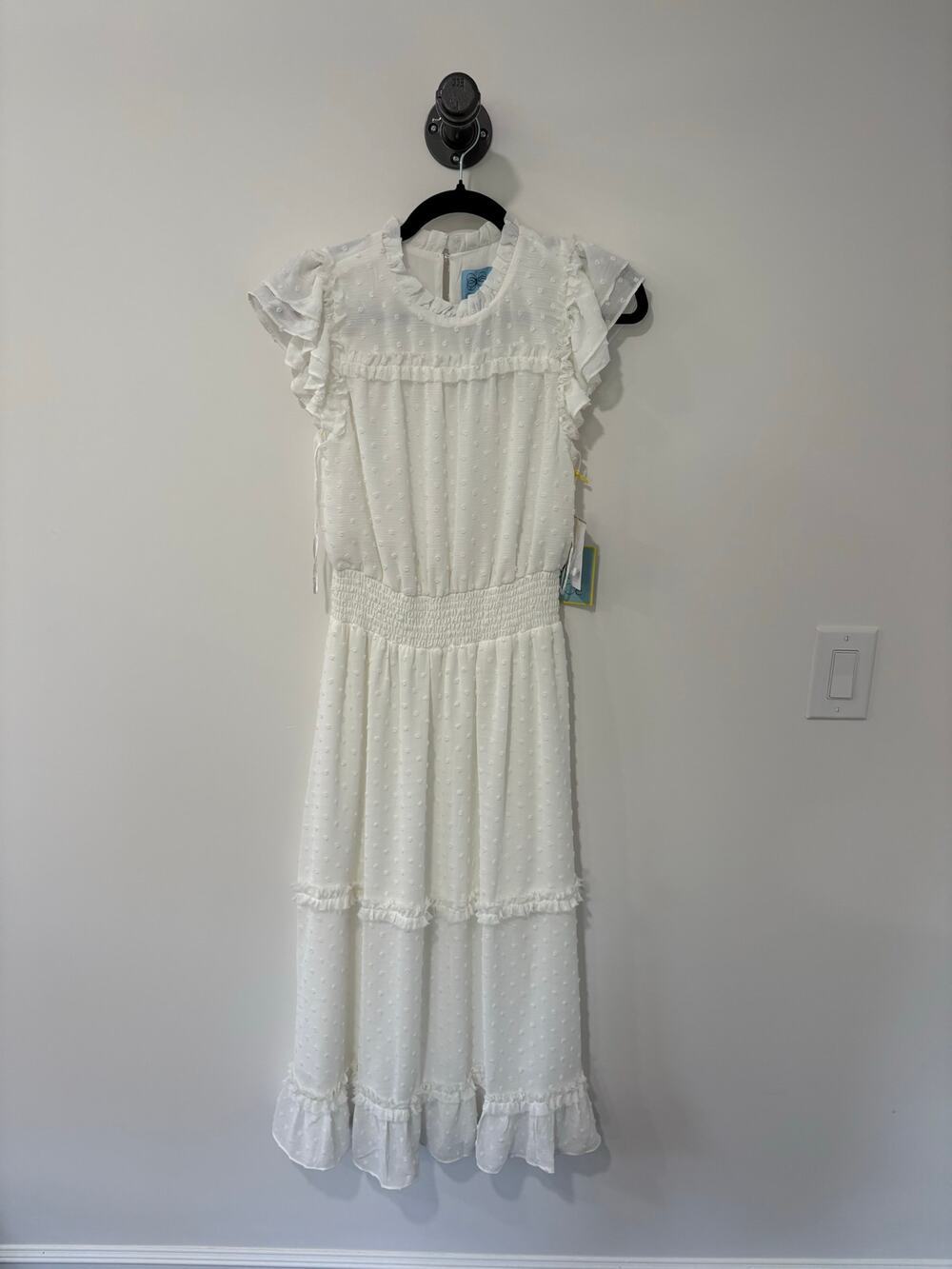 NWT CeCe Swiss Dot Ruffle Trim Flutter Sleeve Dress Size S